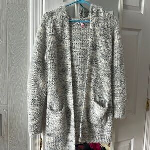 No Boundaries NOBO cozy fuzzy grey hooded cardigan with pockets